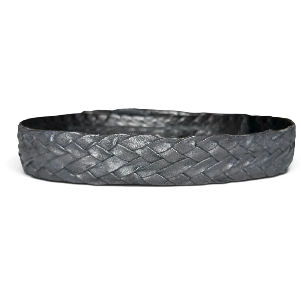 John Varvatos Braided Italian Leather Belt Black Size 34 Handmade In Italy
